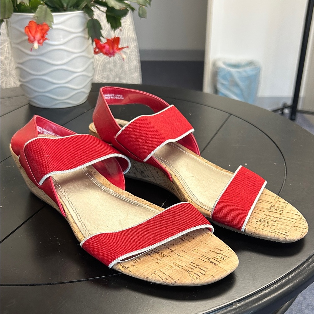 Coach and Four Red Cork-Trim Giana Stretch Strap Sandals 8
